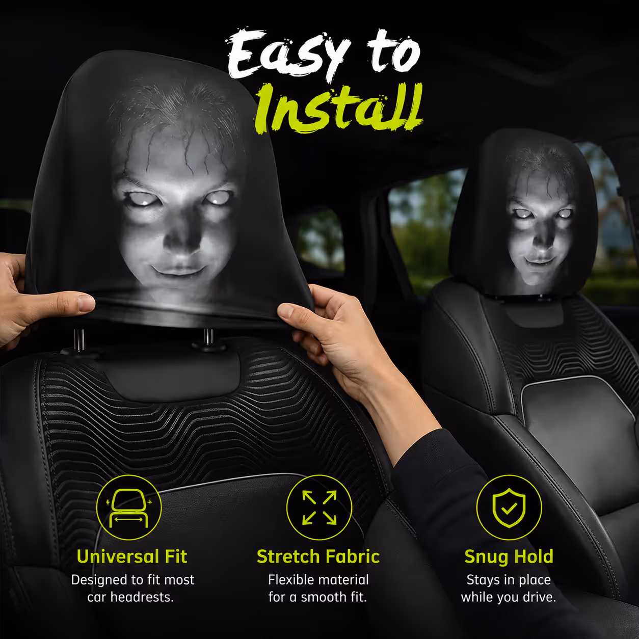 Funny by day spooky by night headrest covers